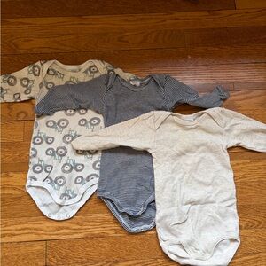 Petit Bateau Neutral Owl, Navy Stripe & Cream Long-Sleeve One-Pieces - Set of 3